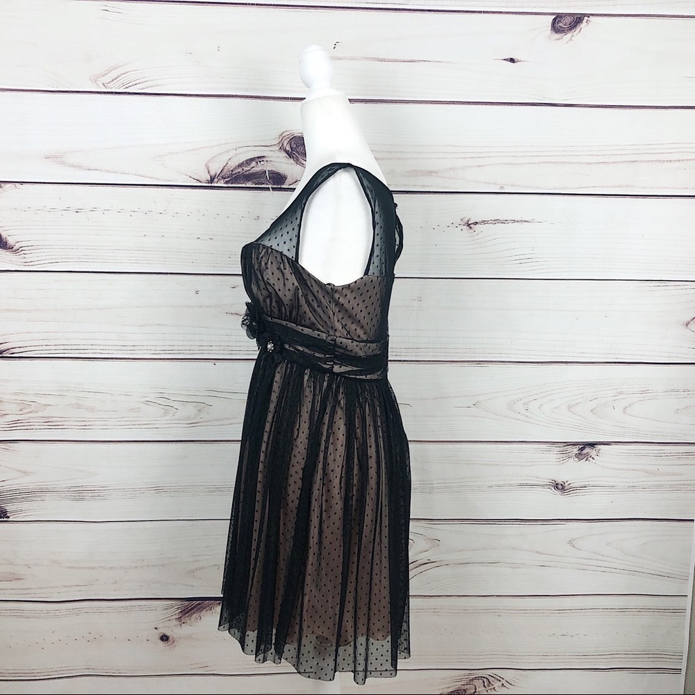 BCX Black & Nude Illusion Neckline Polka Dot Dress - Picture 6 of 9